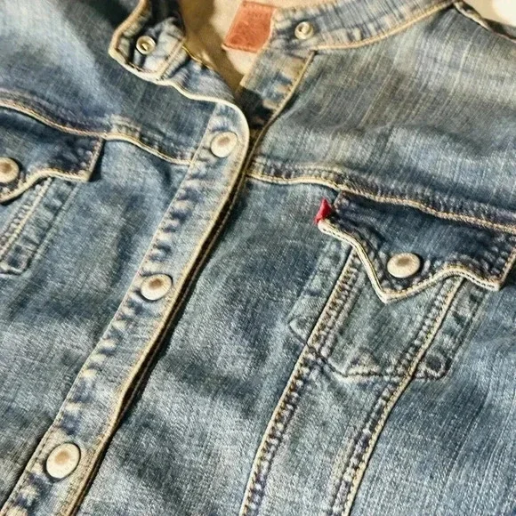Vintage Women's Levi’s Collarless Jean Jacket - Snap Buttons - Denim Large L - Picture 11 of 13